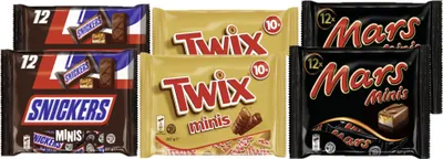 Produktbild von Schokoriegel Minis Mix 1362g I 2x Snickers 227g, 2x Twix 227g & 2x Mars 227g