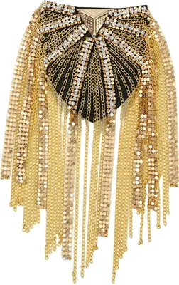 Produktbild von Schulter Epaulet Lange Quasten Metall Pailletten Strass DIY Elegante Männer Frauen Schulter Bord Abzeichen Brosche Business Anzug Zubehör-Golden
