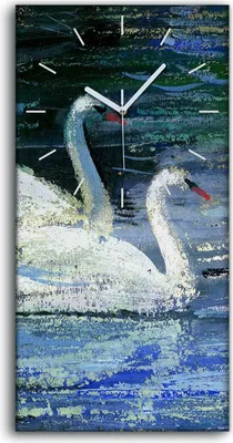 Produktbild von Leinwand Wanduhr Wandkunst Uhr 30x60 Gemälde See Tier Vögel Schwäne Wasser Kunst - weiße Hände