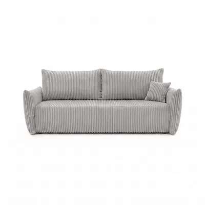Produktbild von Sofa MELIO mit Schlaffunktion und Bettkasten – modernes Schlafsofa aus Cord für Wohnzimmer und Gästezimmer, bequemes 3-Sitzer Bettsofa, Hellgrau, Grau