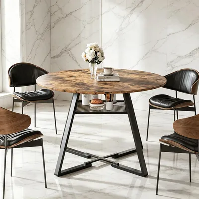 Productafbeelding van INONEFT Eettafel Rond 120cm, Eettafels, Tafel, ruimtebesparende houten keukentafel in industriële stijl, vintage bruin