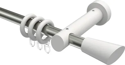 Produktbild von Interdeco Gardinenstange / Vorhangstange Edelstahl-Optik / Weiß, Typ Talena Bero (Konus Schräge), 20 mm Ø 1-läufig, 320 cm
