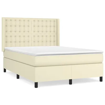 Zdjęcie produktu dla vidaXL Łóżko sprężynowe z materacem kremowe 140x190 cm imitacja skóry