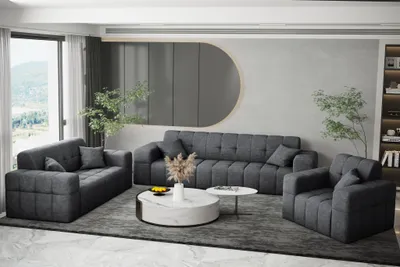 Produktbild von Sofaset Designersofa NANCY 3-2-1 in Stoff Perfekt Harmony Anthrazit