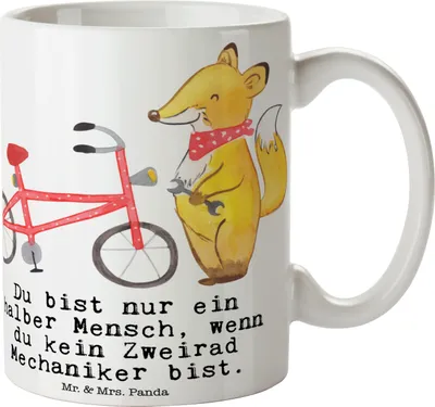 Produktbild von Mr. & Mrs. Panda Pott Zweirad Mechaniker Herz - Weiß - Geschenk, Tasse, haferl, mit Motiv, Kakaotasse, Becher, Trinkbecher