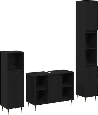 Produktbild von Badezimmermöbel-Set 3 pcs Schwarz Eichen-Optik Holzwerkstoff