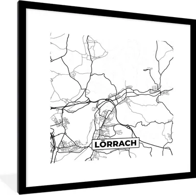 Produktbild von MuchoWow® Gerahmtes Poster Karte - Lörrach - Stadtplan 40x40 cm - Poster mit Schwarzem Bilderrahmen Wandposter Rahmen Foto Bilder - Poster - Plakat im Rahmen
