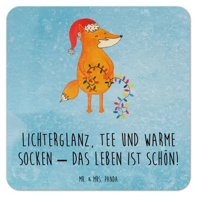 Produktbild von Mr. & Mrs. Panda Getränkeuntersetzer Fuchs Weihnachten 25er Set - Eisblau - Geschenk, Winter, Heiligabend, Tassenuntersetzer, Bierfilzl, Weihnachtsmann, Tischuntersetzer