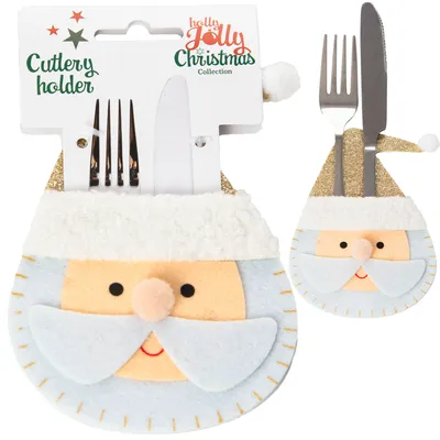 Zdjęcie produktu dla Świąteczna Kieszonka Etui Pokrowiec Na Sztućce Filc Mikołaj 10X14,5 Cm