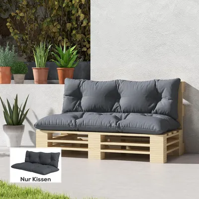 Produktbild von Gartenauflage 2er-Set, Polsterauflage Gartenmöbel, Sitzauflage Knopfheftung, Polyester, Dunkelgrau | 120 x 60 x 15 cm | 4,75 kg | wetterbeständig