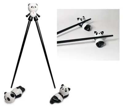 Produktbild von ESS-Stäbchen-Set für Kinder - süßer Panda als Halter + Keramik-Ablagen