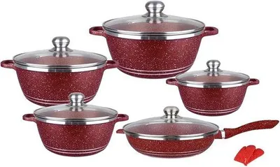 Produktbild von Kochset mit Antihaftbeschichtung und Glasdeckeln - Granit und Aluminium Kochware