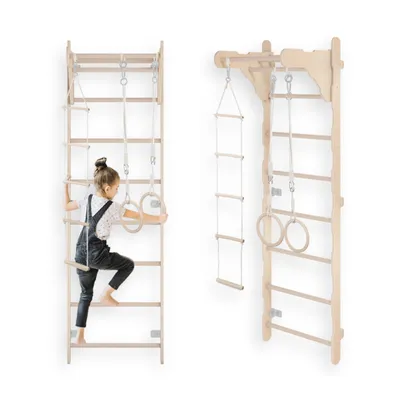 Image de Échelle de gymnastique pour enfants (210 cm), Échelle d'entraînement murale, Échelle de corde pour enfants, Aire de jeux en bois pour la maison