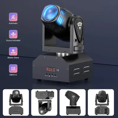 Immagine prodotto di Luce da palcoscenico a LED - Mini Beam Moving Head - 100W RGBW 4-in-1 - DMX512 - Attivazione sonora/Auto/Master-Slave - 11/13 canali - 90–240V - Blu