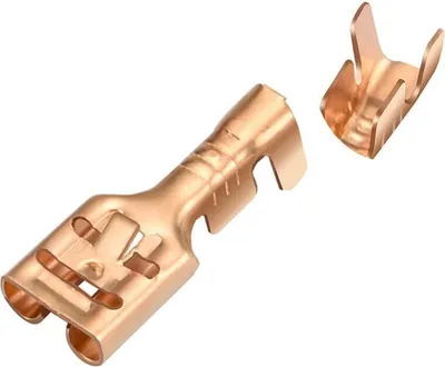 Produktbild von 100 Stk Flachsteckhülsen 6,3mm Messing ohne Isolierung für 1-1,5mm² Kabel Kabelschuhe Flachstecker Kfz