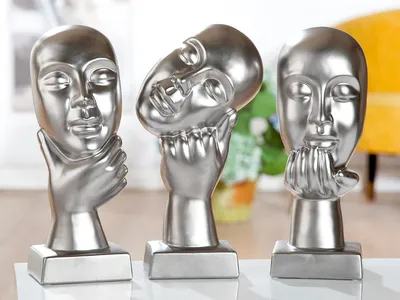 Zdjęcie produktu dla Gilde Skulptur, "Nachdenklich", Gesichtsmotiv, Händemotiv, Keramik, silberfarben, L. 8.5 cm, B. 15.5 cm, H. 30 cm 28035 4009079280357 3 Stück (3-fach sortiert)
