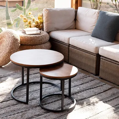 Productafbeelding van Ronde salontafels, set van 2, metalen frame, 60/40 cm, voor de woonkamer