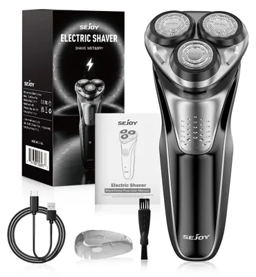 Produktbild von Elektrischer Rasierer für Herren - Rotationsrasierer - Nass- und Trockenrasur - Wasserdicht - Dreifachklinge - Pop-up-Trimmer - USB-C-Aufladung - Schwarz