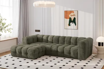 Image de Canapé d'angle Kaiser Möbel, modèle BALOO L, en forme de L, revêtement en tissu velours Arena, couleur verte, côté gauche
