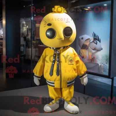 Immagine prodotto di Personaggio mascotte REDBROKOLY Aglet giallo vestito con bomber e portachiavi