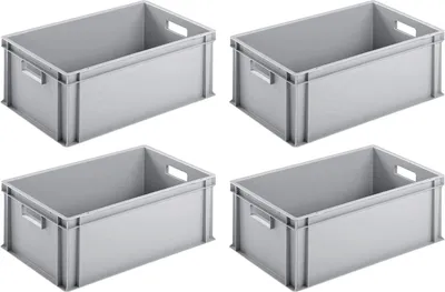 Productafbeelding van Eurocontainers Stapelbakken - Transportbakken Opslagbakken - Industrieel Transport - Hoge Schokbestendigheid - 60x40x22 cm - Grijs
