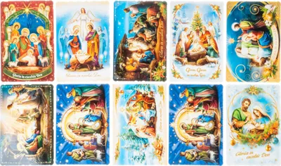 Image de Set de cartes de Noël, motifs religieux, paillettes, 10 pièces