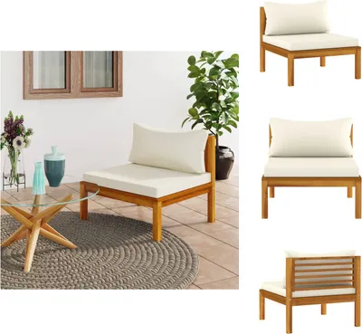 Produktbild von vidaXL Modulares Mittelsofa mit Cremeweißen Kissen Akazienholz -  Gartensofaelemente