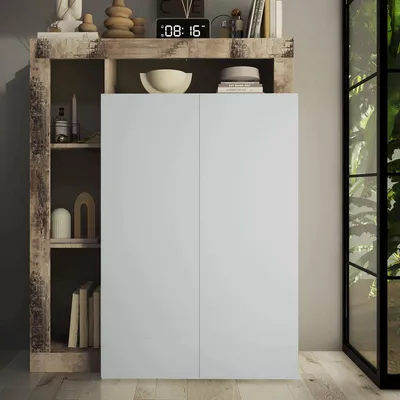 Produktbild von 2-türiger MehrzweckschrankCipresso, Multifunktionale Möbel, Schuhschrank, Besenschrank, Italy, 78x35 h116 cm, Glänzendes Weiß und Eiche