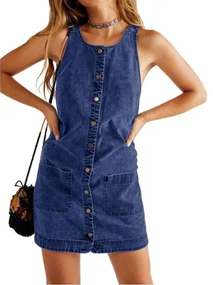 Produktbild von Imily Bela Womens Casual Sleeveless Denim Overalls Dresses Button Down Summer Jean Mini Dress 2025 Trendy Romper With Pockets