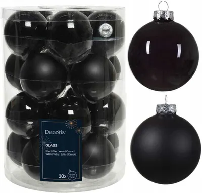 Produktbild von Set mit 20 Christbaumkugeln aus Glas 6cm schwarz