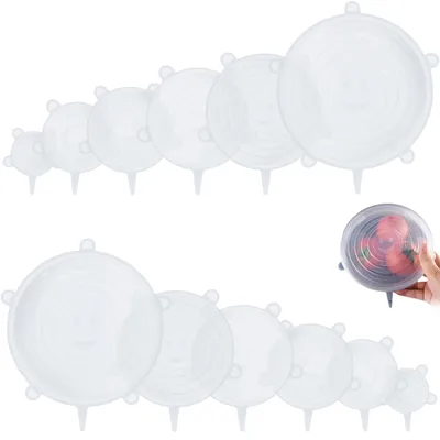 Silikon-Deckel, 12 Stück, dehnbar, wiederverwendbar, 6 Größen, transparent