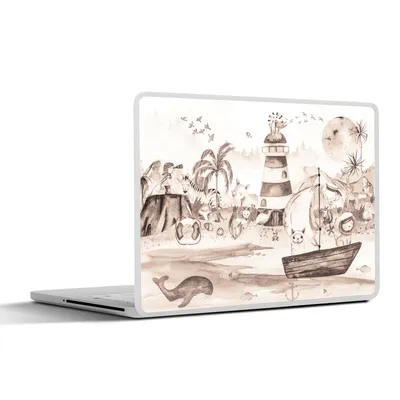 Produktbild von MuchoWow® Laptop Aufkleber Sticker Cover Strand - Kinder - Leuchtturm - Alpaka - Meer - Tiere 30x22 cm - Laptop-Sticker