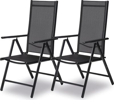 2er Set Gartenstühle Hochlehner | klappbar 8-Fach verstellbare Rückenlehne mit Armlehnen | 120 kg belastbar | Klappstuhl für Garten | Anthrazit