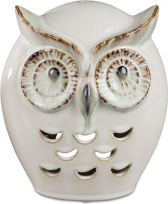 Formano Windlicht Porzellan  Eule creme-gruen 14cm hoch