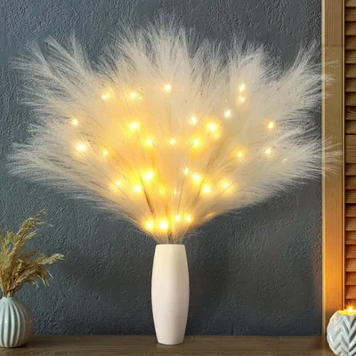 Produktbild von Lichtgebendes Pampasgras Boho Dekoration - 70 cm, 3 Stück mit LED Lichterkette - Perfekt für Hochzeit und Interieur