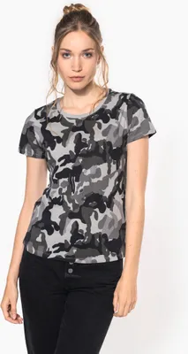 Produktbild von Kariban Damen-T-Shirt Camo mit kurzen Ärmeln