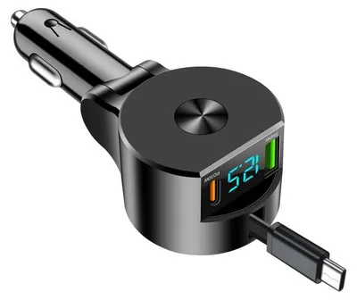 3-in-1 Autolader, 70 cm einziehbares Kabel, 22,5 W USB-C