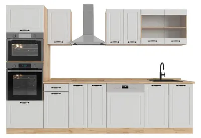 Productafbeelding van Complete keukeneenheid Vicco R-Line Wit landhuis/gouden eik 300 cm met hoge kast, WB Eik, Model 54177