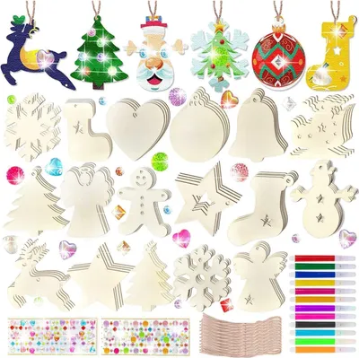 Produktbild von MEISHANG Holzanhänger Weihnachten DIY Christbaumschmuck 68 Stück