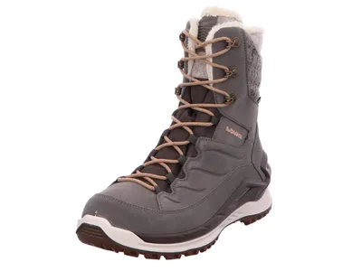 A single grey winter boot is shown against a white background.