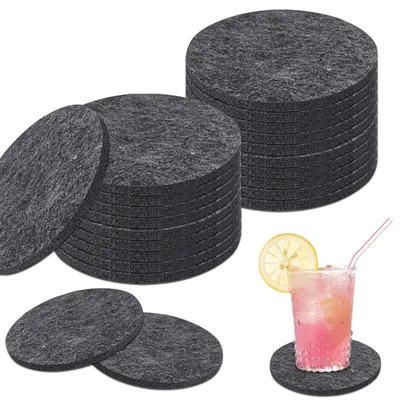 Image de Lot de 30 sous-verres en feutre - Forme ronde et antidérapante - Pour tasses, verres et tables - Couleur : gris