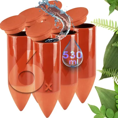 Imagen del producto de Conos de cerámica para riego manual, hechos a mano, juego de 6 unidades, capacidad de 530 ml, para riego de plantas