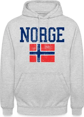 Produktbild von Spreadshirt Norwegen Norge Flagge Fußball Retro Uni Hoodie, L, Hellgrau meliert