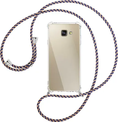 Produktbild von Handykette Backcover-Schutzhülle mit Band (Metall silberfarben) für Samsung Galaxy A5 2016 (SM-A510) - blau+beige