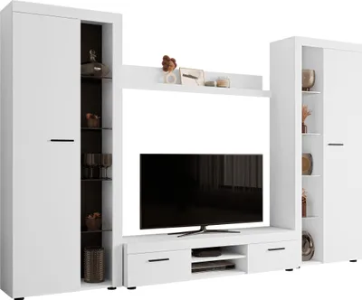 Produktbild von MIRJAN24 Wohnwand Farso XL, Modernes Wohnzimmer-Set, Schrankwand, Stilvoll Mediawand, TV-Möbel (ohne Beleuchtung, Weiß)