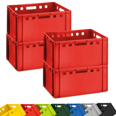 Image de 4x caisse à viande E3 caisse de boucherie 60x40x30cm apte au contact alimentaire, robuste, empilable - Eurokisten Lagerkiste Stapelkiste aus Deutschland, Farbe:rot