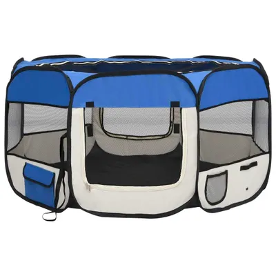 Immagine prodotto di vidaXL Box pieghevole per cuccioli con borsa di trasporto blu 125x125x61 cm