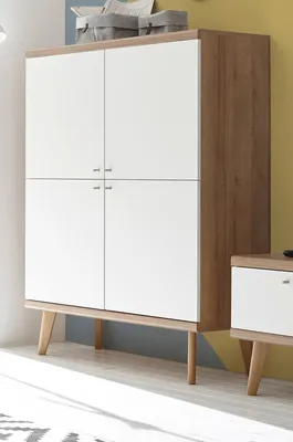 Produktbild von Highboard "Helge" in weiß und Eiche Riviera skandinavisch 107 x 134 cm