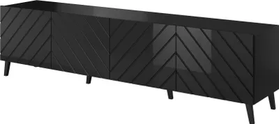 Produktbild von Furniture24 Fernsehschrank Abeto Lowboard 200 cm Unterschrank 4 Türiger Wohnzimmerschrank Schwarz mit Schwarz Hochglanz