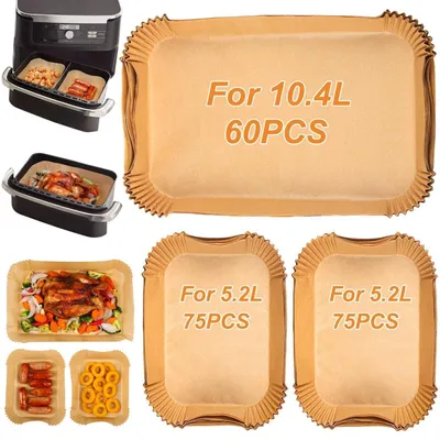 Obrázok produktu pre Pergamenový papier na fritézu s horúcim vzduchom, 210 kusov, kompatibilný s modelom Ninja Flex Drawer AF500EU s objemom 10,4 l, príslušenstvo na fritézu
